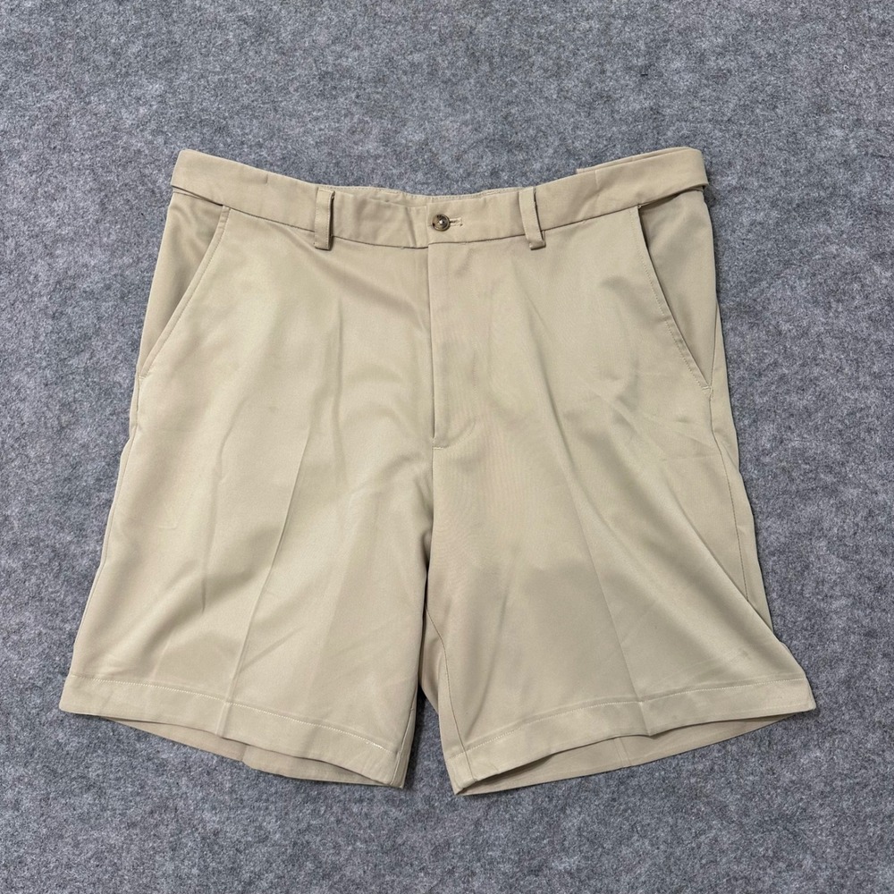 IZOD XFG Golf Shorts Mens 33 Tan Khaki Performance‎ Flat Front Chino Casual